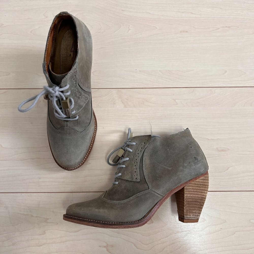 Anthropologie J Shoes Sidesaddle Lace Up Heeled Oxford Shoes Sz 37.5